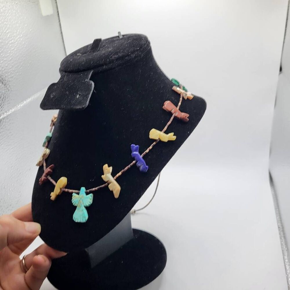Navajo Heishi Totem Necklace with Animals made from Turquoise, Lapis, Malachite,